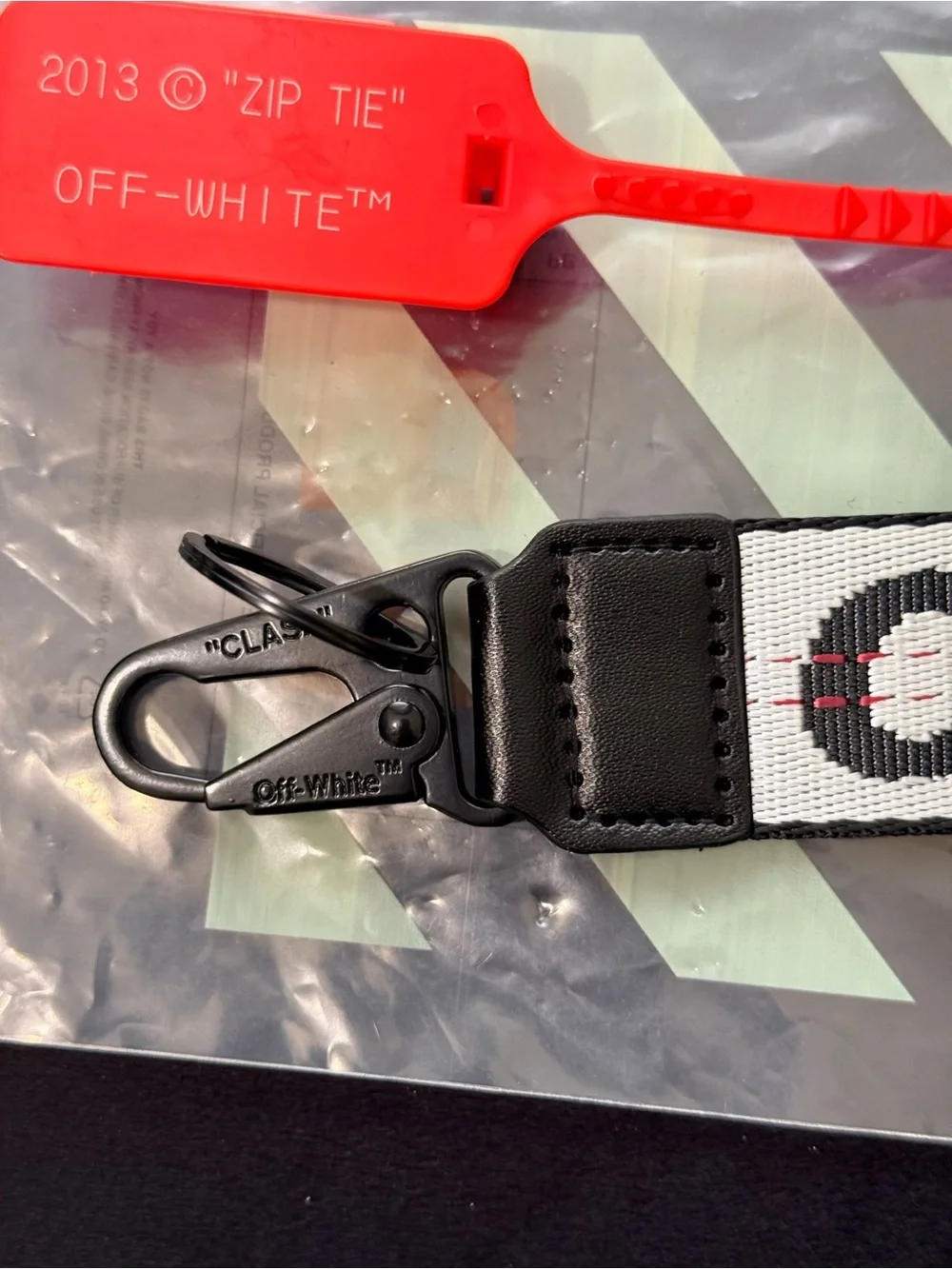 Off-White Black & White Logo Strap with Red Tag Accent